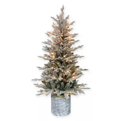 Puleo International® 4.5' Pre-Lit Potted Flocked Fir Artificial Christmas Tree | Bed Bath & Beyond | Bed Bath & Beyond