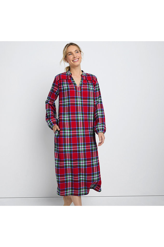 Women's Long Sleeve Flannel Nightgown - Lands' End - Red - XXS | Lands' End (US)