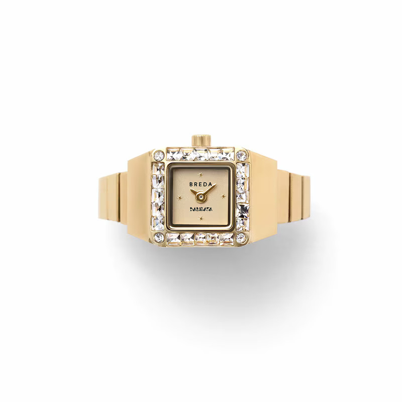 BREDA x Dalmata Time Ring with Gold-Tone Dial, White Crystal Accents, and 18K Gold-Plated Expander Band (Model: 1748b) | Zales