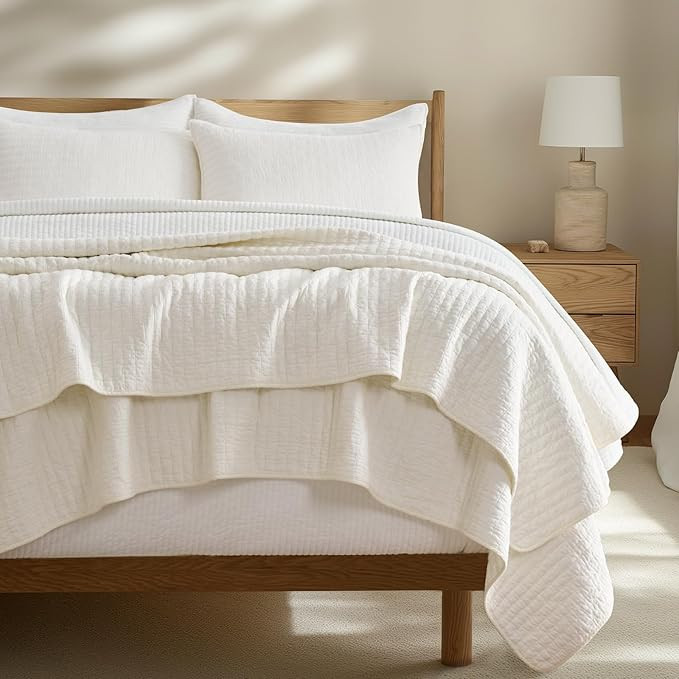 Ultra Soft Oversized Cross Stitch Cotton Quilt Bedding Set King Size, 3 Pieces Lightweight Bedspr... | Amazon (US)