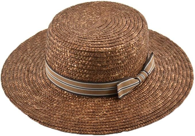 LOVEHATS Women Flat Top Summer Sun Hats Wide Brim Straw Hat Wheat Ladies Straw Hats Brown Girl Be... | Amazon (US)