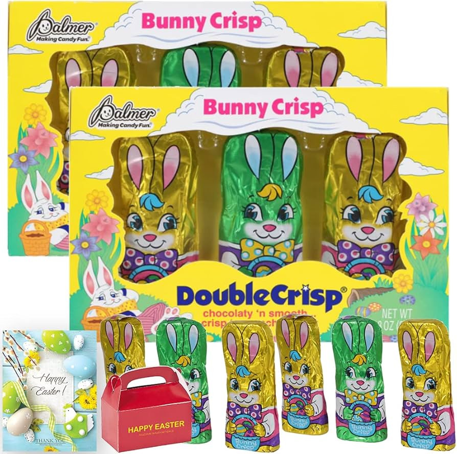 Easter Double Crisp Solid Chocolate Bunnies - Crunchy Individually Wrapped in Colorful Decorative... | Amazon (US)
