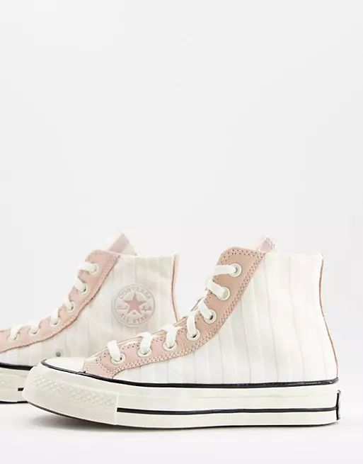 Converse Chuck 70 Hi Crafted Folk jacquard sneakers in egret/pink clay | ASOS | ASOS (Global)