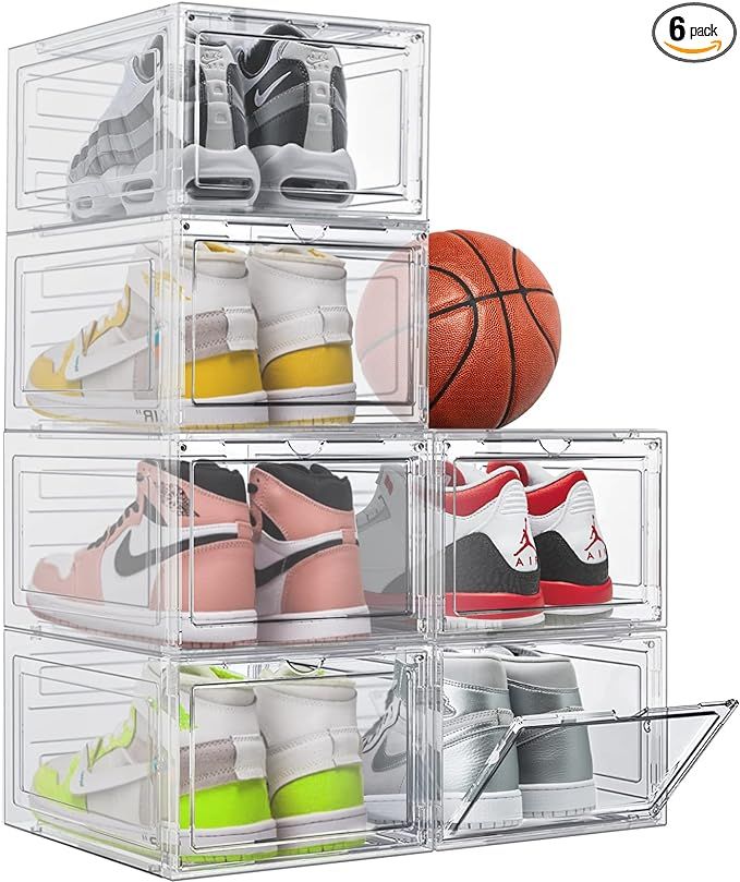 Sturdy Durable Shoe Organizer, Shoe Box with Magnetic Door, 6 Pack for Sneaker Storage Boxes Clea... | Amazon (US)