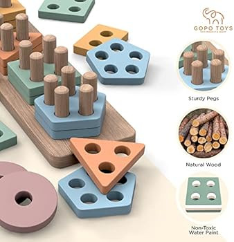 GOPO TOYS Montessori Toys for 18+ Months Old - Toddlers Wooden Sorting and Stacking Toys for Baby... | Amazon (US)