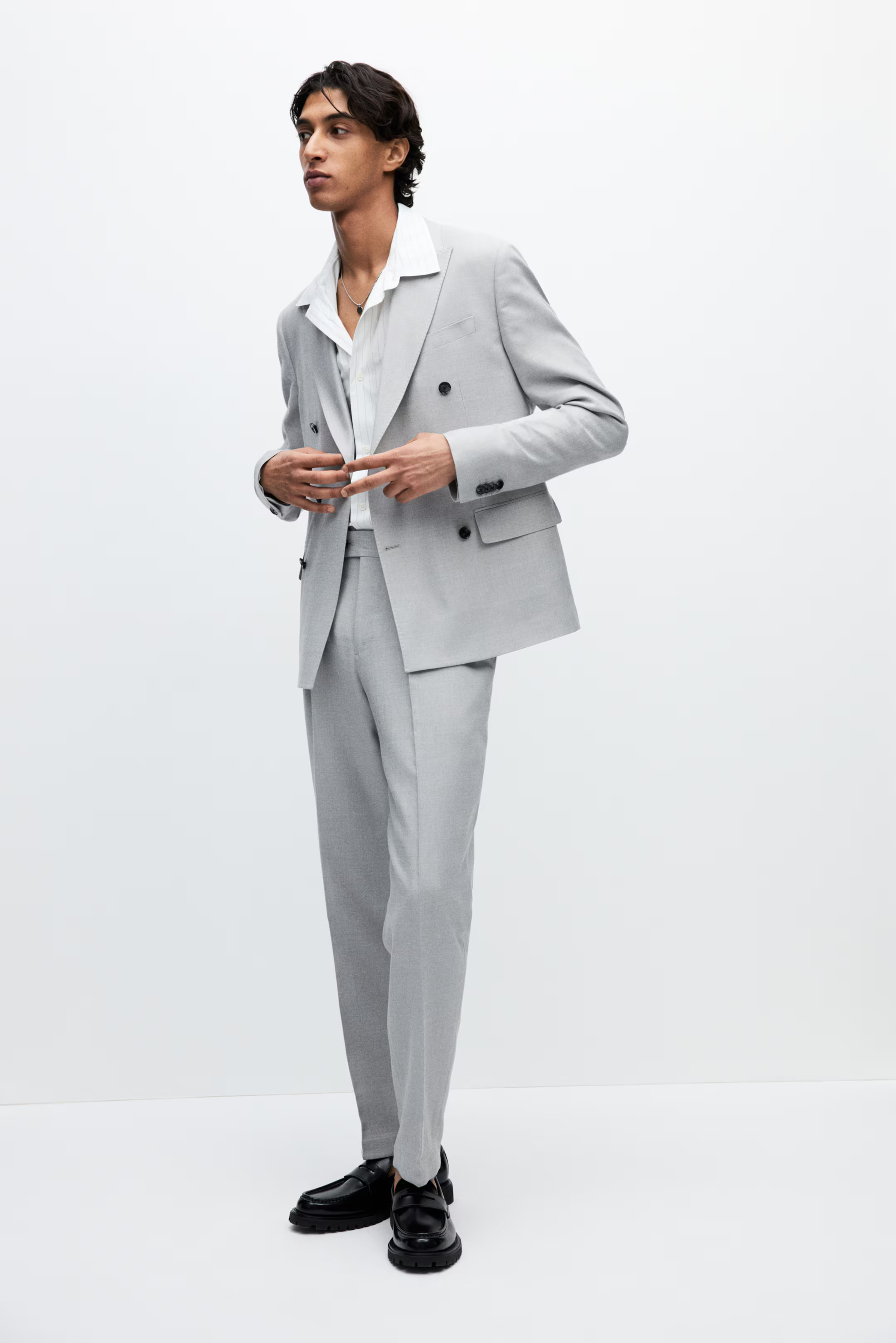 Regular Fit Double-breasted jacket - Grey - Men | H&M GB | H&M (UK, MY, IN, SG, PH, TW, HK)