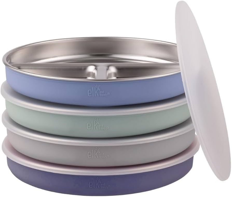 Stainless Steel Divided Plates + Silicone Sleeve and Storage Lid | Baby, Toddler, Kids | Dinner &... | Amazon (US)