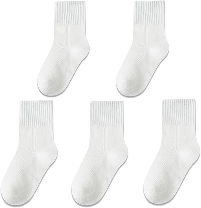 QIYIENDIAN 5 Pairs Cozy Warm Crew Socks Cute Cartoon /Solid Colors for 1-10 Years Toddler Kids Bo... | Amazon (US)