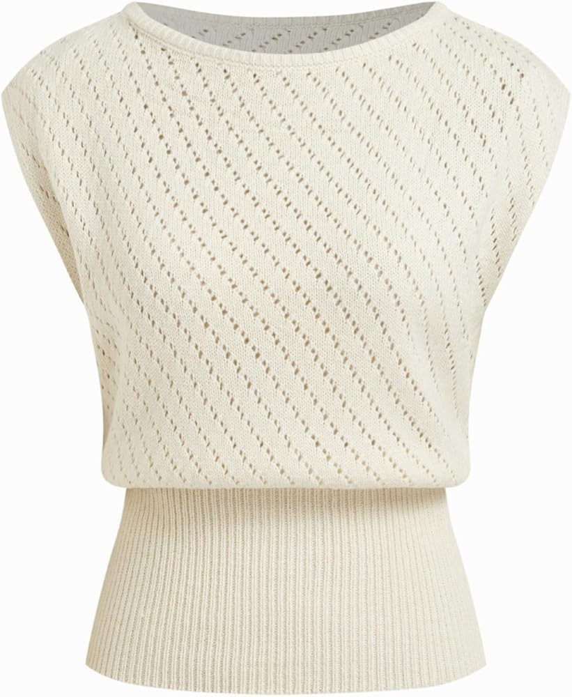 CIDER Summer Short Sleeve Sweater Vest for Women Boat Neck Ribbed Knit Cap Sleeve Cut Out Tops Go... | Amazon (US)