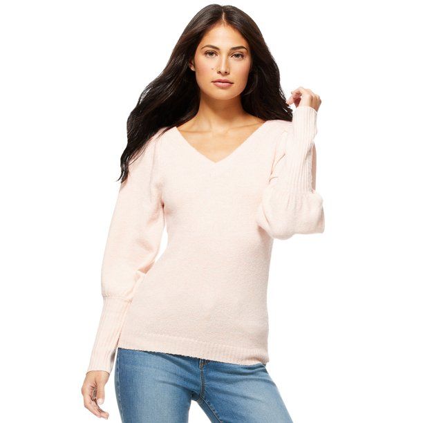 Sofia Jeans by Sofia Vergara Women's V-Neck Sweater with Blouson Sleeves | Walmart (US)
