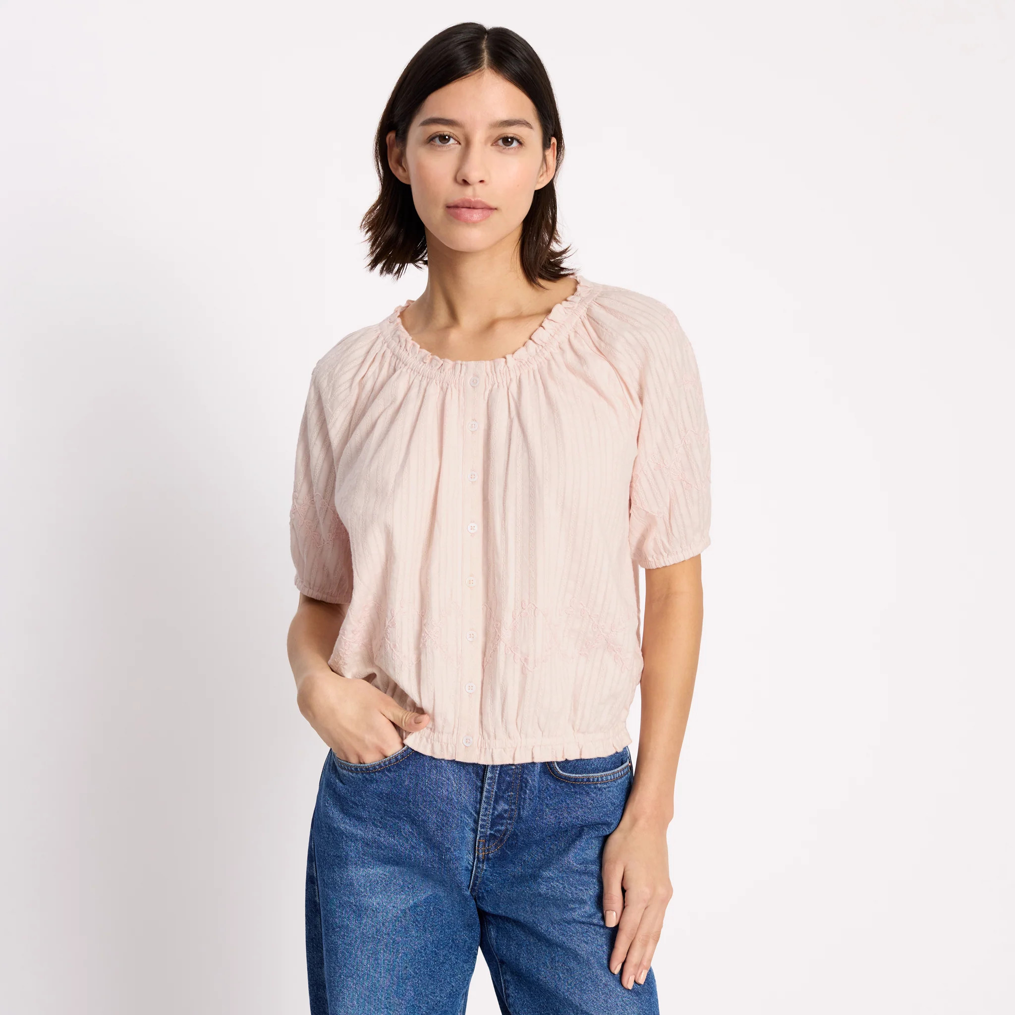 Elastic Hem Scoop Neck Top | Albaray