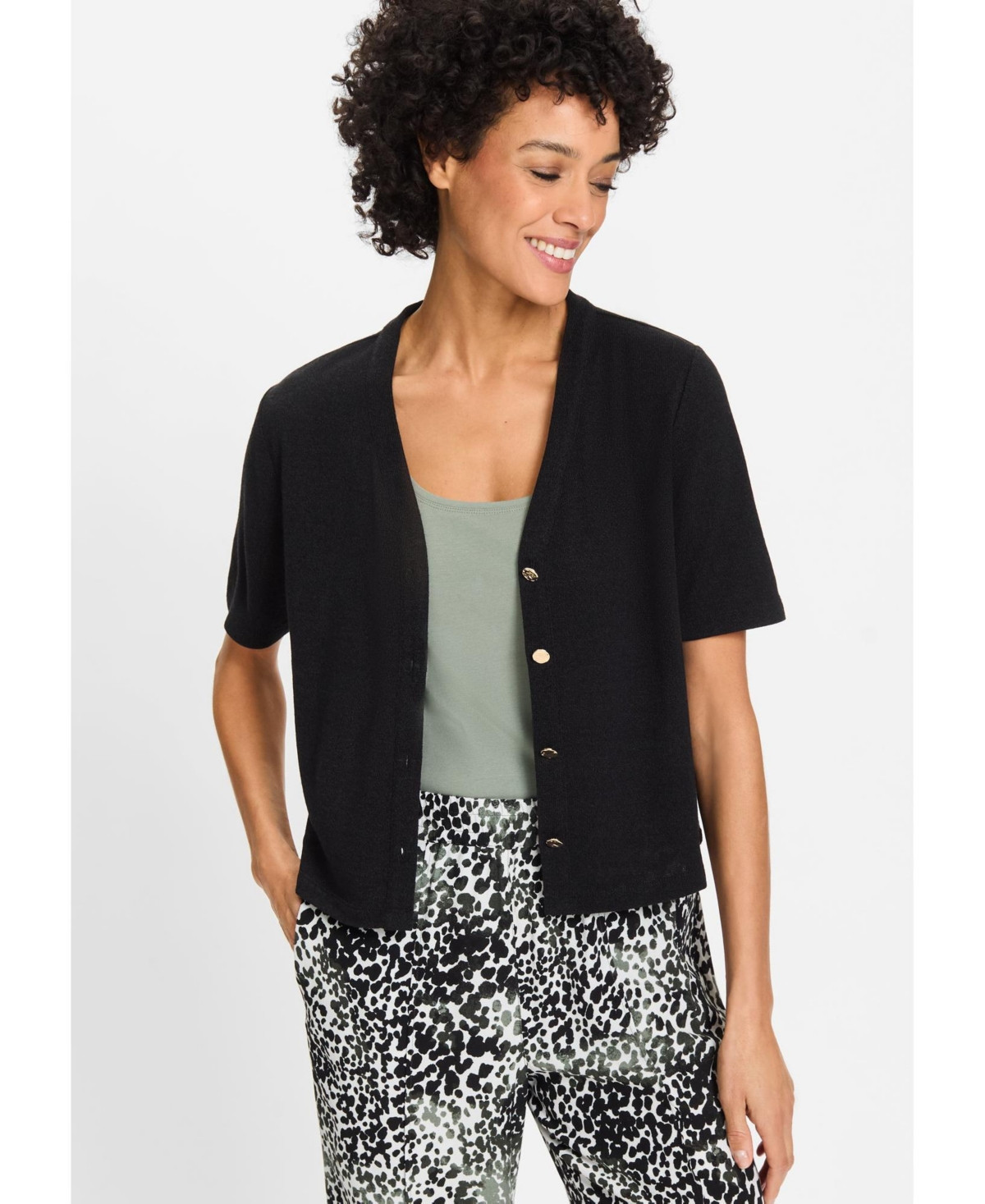 Olsen Women's Short Sleeve Cropped Cardigan - Black | Macy's
