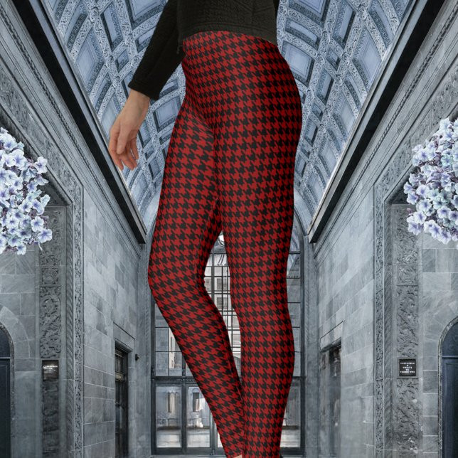 Red & Black Houndstooth Check Pattern Leggings | Zazzle | Zazzle