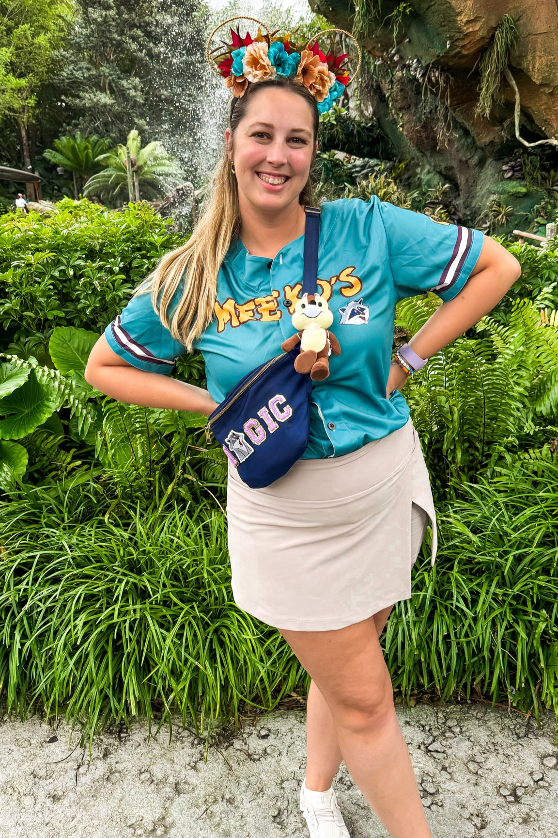 Pocahontas/Meeks inspired Disney parks outfit - Meeks jersey from Etsy (size large), Abercrombie wrap skort (size large), Pocahontas inspired floral ears on Etsy (mine are sold out but ofher shops have similar), Meeko patch with Amazon belt bag and Chip nuimo plush, on cloud x 5 white sneakers (size 9 1/2)

Midsize, midsize outfit, size 10, ootd, Outfit inspo, Pocahontas finds, Disney parks Outfit, Disney bound,  under $50 outfit, affordable outfit, casual outfit, Disney princess , Etsy finds, Disney outfit, Mickey ears, minimal Disney style, #ltkdisney, Disney ears, Disney aesthetic, theme park outfit, Disney parks outfit ideas, comfy Disney outfit, small business finds, animal kingdom outfit 

#LTKTravel #LTKMidsize #LTKFindsUnder100
