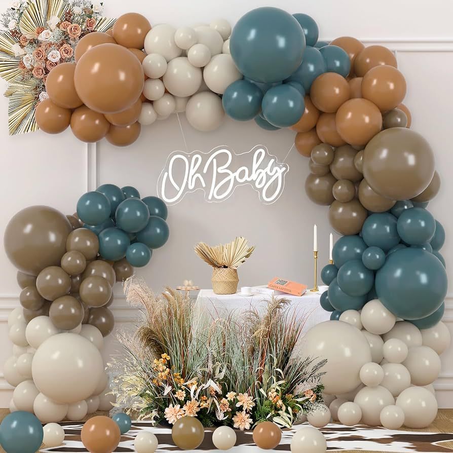 Dusty Blue Brown Balloon Garland Arch Kit Slate Blue Tan Coffee White Sand Balloons for Neutral B... | Amazon (US)