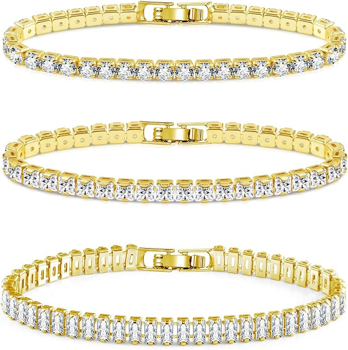 Diamond Tennis Bracelets for Women 3 PCS 4MM 5MM Mixed Adjustable Cubic Zirconia Classic Bracelet... | Amazon (US)