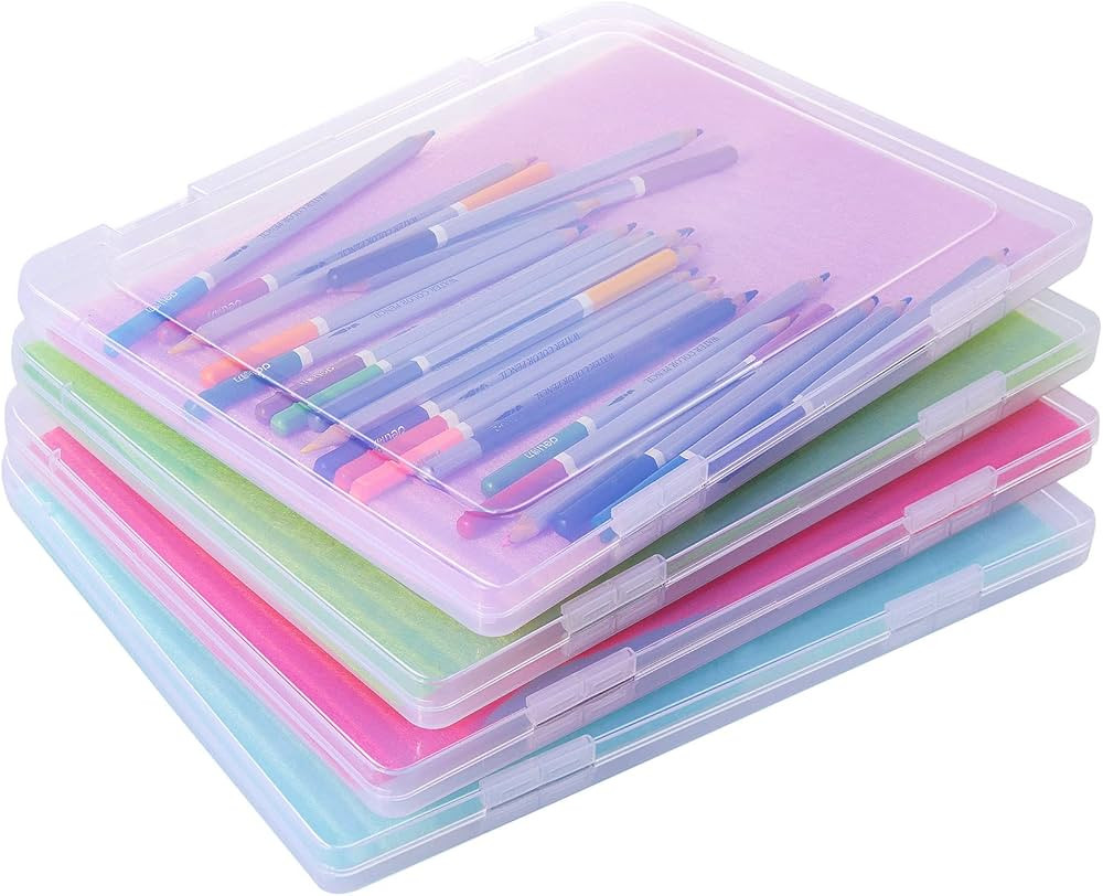 A4 Clear Portable Project Case Thick Scrapbook Paper Storage Box with Handle Plastic File Box Doc... | Amazon (US)