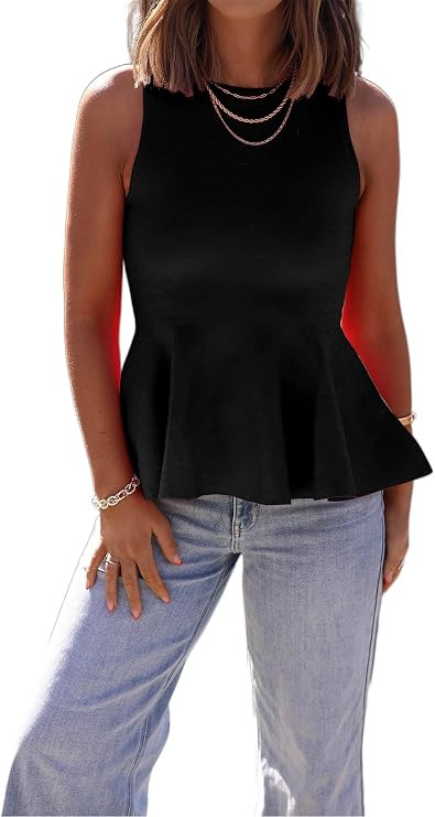 Women Knitted Peplum Tank Tops Knit Sweater Vests Sleeveless Tank Tops Crew Neck Fitted Shirts To... | Amazon (US)