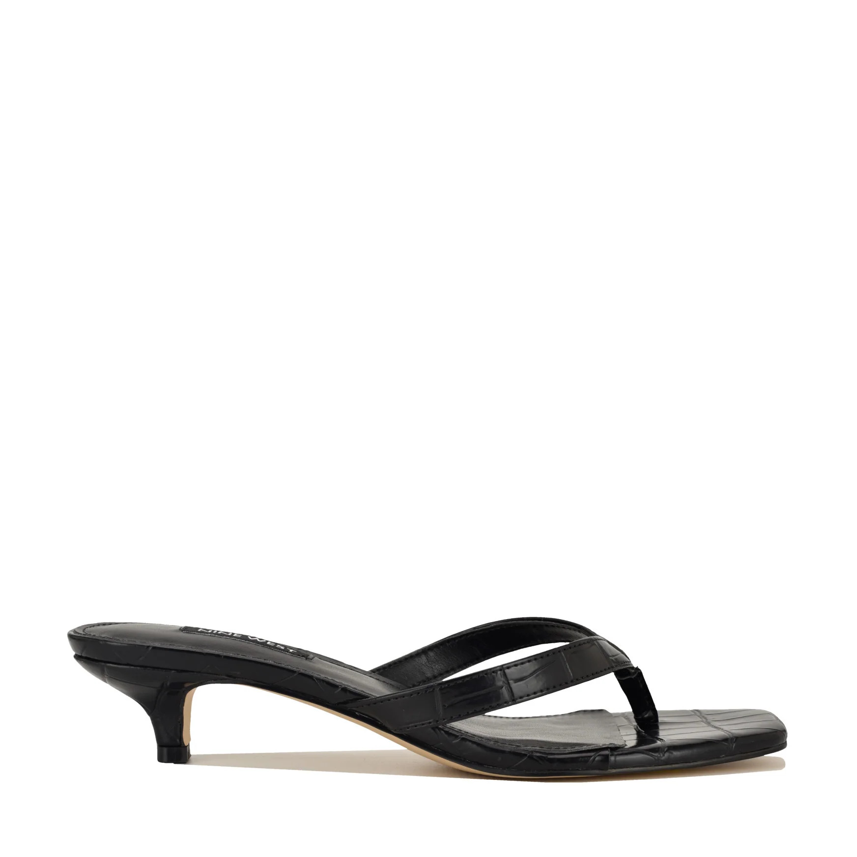 Women's Cassa Thong Kitten Heel Sandals - Black Embossed Croco | Nine West | Nine West (US)