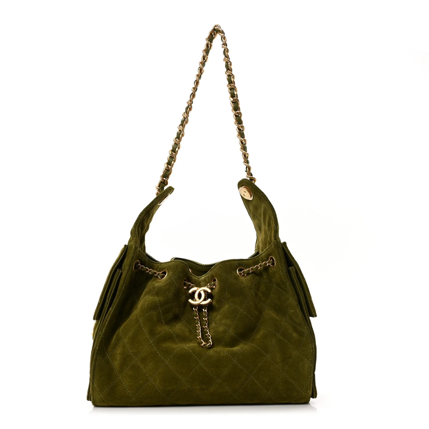 Chanel Suede Quilted Small Chanel 25 Handbag Khaki 1738522 | FASHIONPHILE (US)