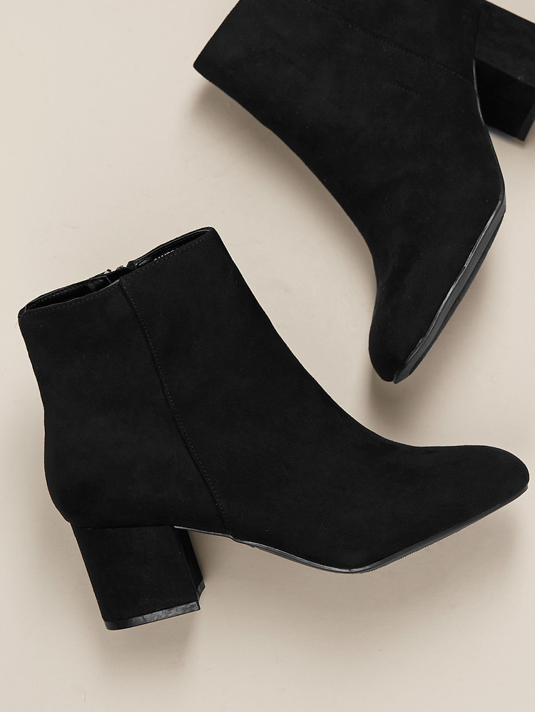 Almond Toe Chunky Heel Side Zip Booties | SHEIN