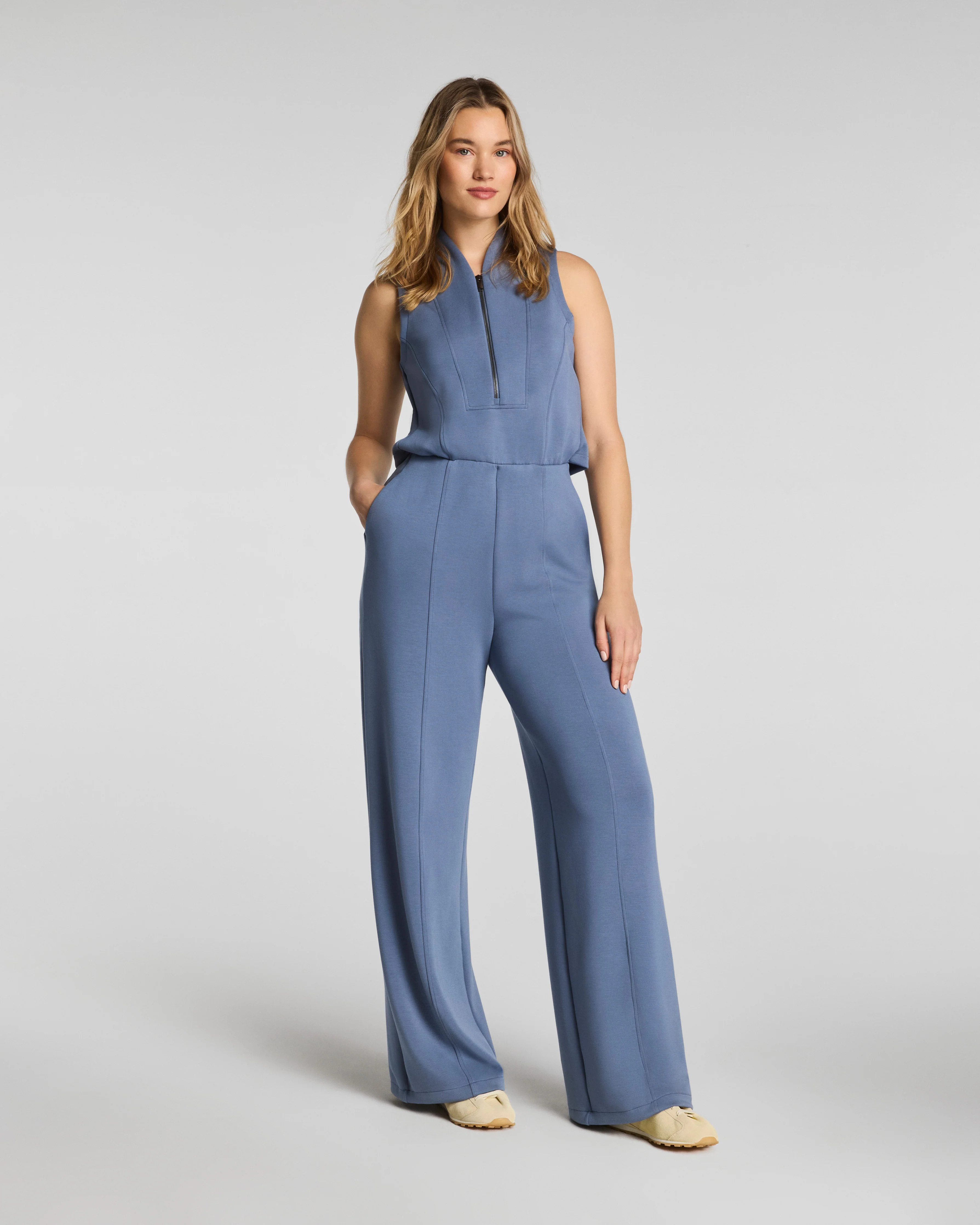 Spanx Women's SPANX AirEssentials Shawl Collar Half Zip Top Jumpsuit in Rain | Spanx