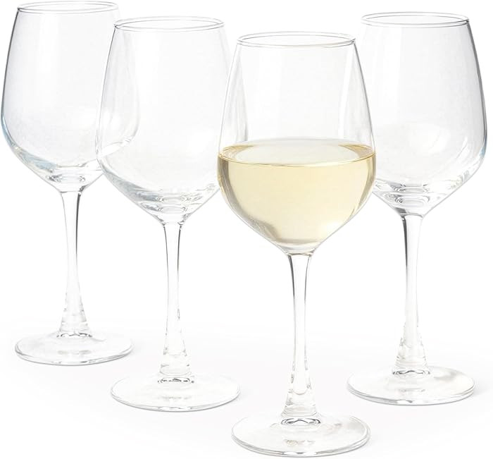 Amazon Basics Stemmed White Wine Glasses, 12 oz., Dishwasher-Safe, 4-Piece Set | Amazon (US)