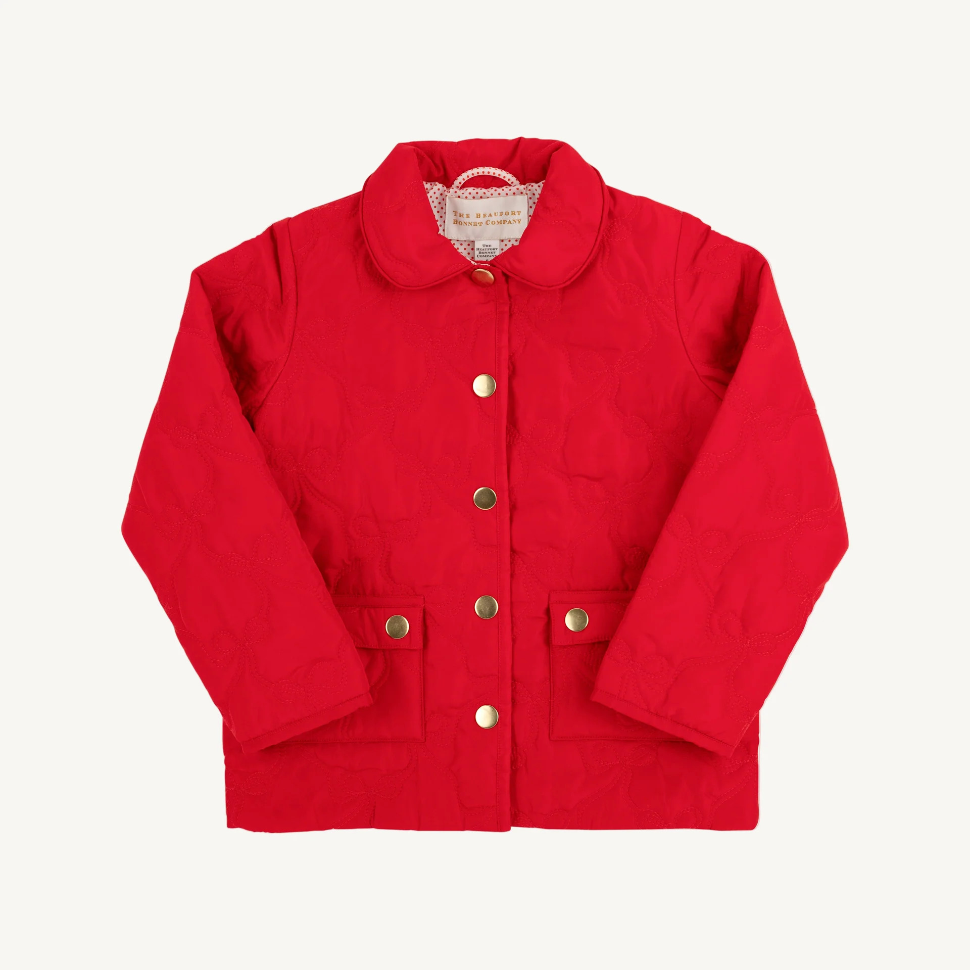 Kendall Quilted Coat - Richmond Red Bows with Richmond Red Micro Dot | The Beaufort Bonnet Company