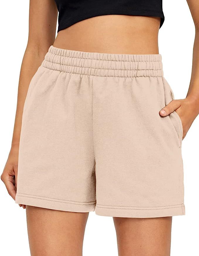 AUTOMET Women's Shorts Casual Summer Drawstring Comfy Elastic High Waist Running Shorts with Pock... | Amazon (US)