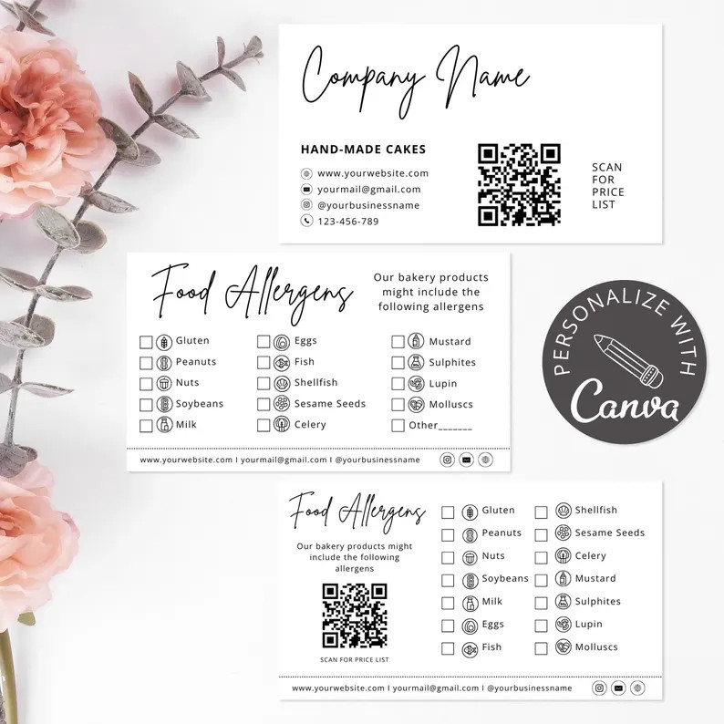 Food Allergens Care Instructions I Editable Canva Template, Printable Bakery Allergy Warning, Cak... | Etsy (Global)
