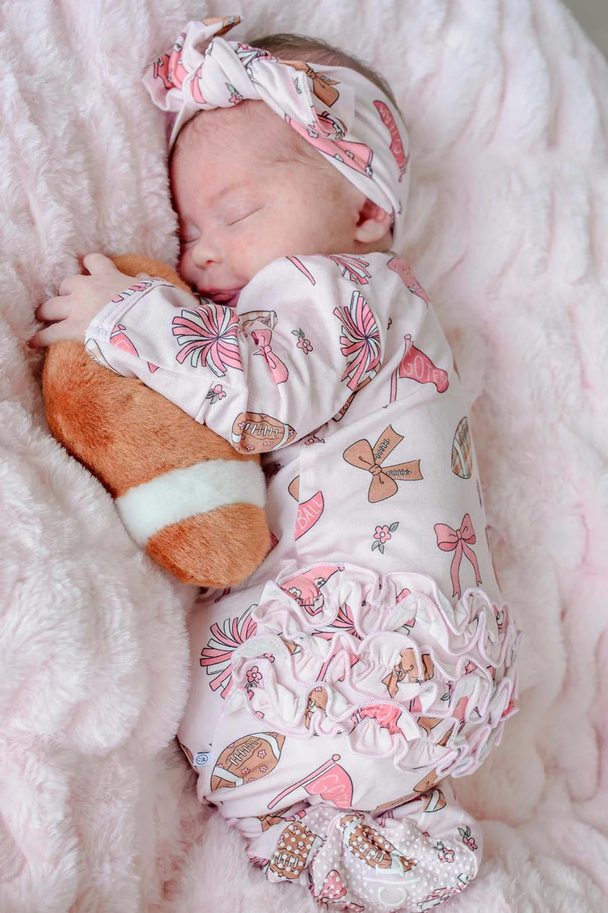 Ruffle Zipper Bamboo Footie | Huddles & Cuddles Pink | Caden Lane