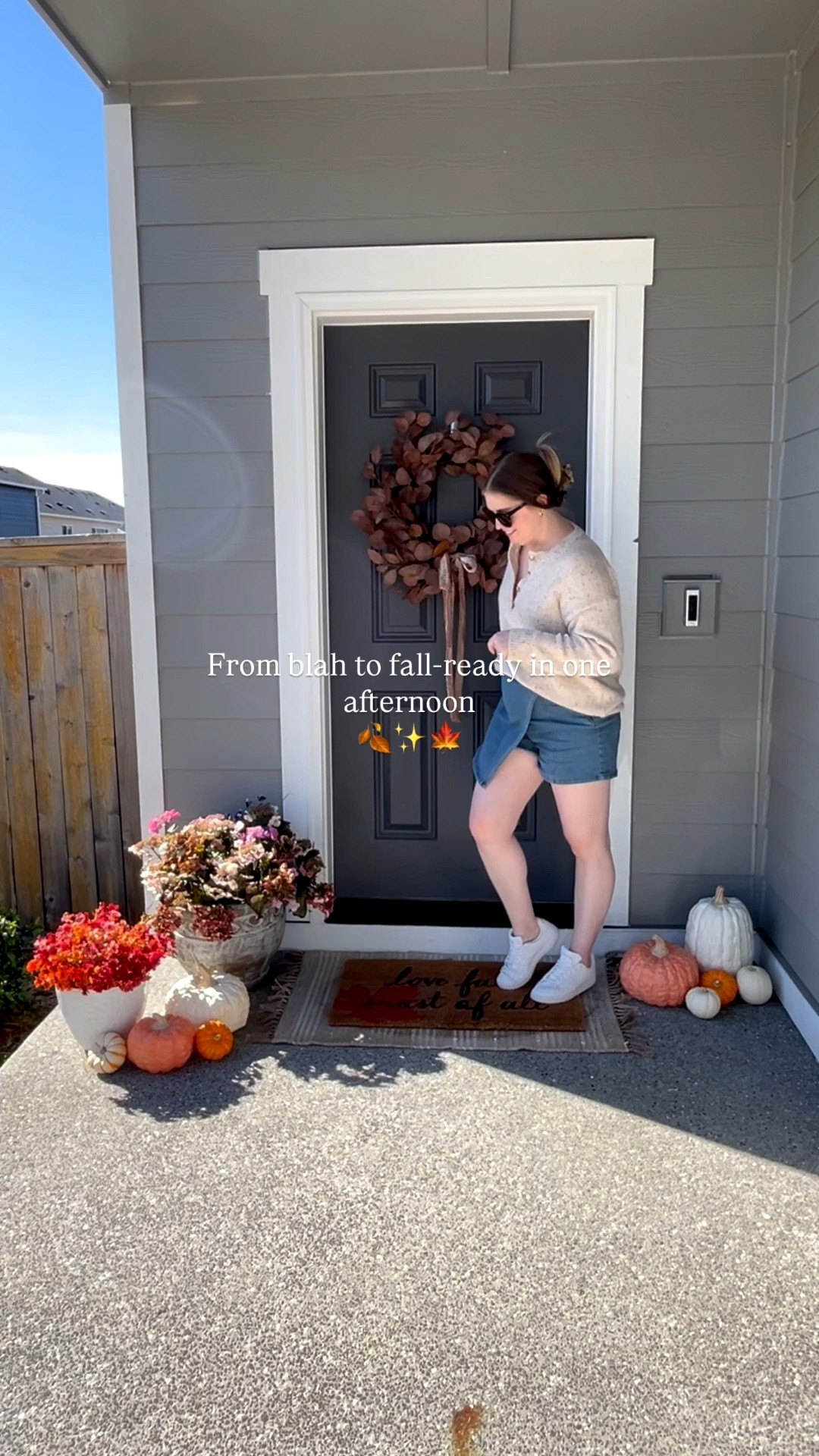 fall front porch makeover 🍁✨
i refreshed my porch for fall using a mix of new and reused decor: a velvet-ribbon wreath, faux florals, reusable pumpkins from target, and a few real mini pumpkins from costco ($5 for the bag!). kept my hydrangea alive, moved struggling plants, and cleaned everything up with a blower—quick, simple, and budget-friendly. perfect inspiration for creating a cozy, seasonal outdoor space without overcommitting to plants or decor.


#fallporch #falldecor #cozyhome #homedecor #frontporchdecor #seasonaldecor #budgetfriendlydecor #costcofinds #pumpkindecor #autumnvibes #fauxflowers #cozycorners #porchmakeover #homevibes #fallrefresh


#LTKSeasonal #LTKFindsUnder50 #LTKHome