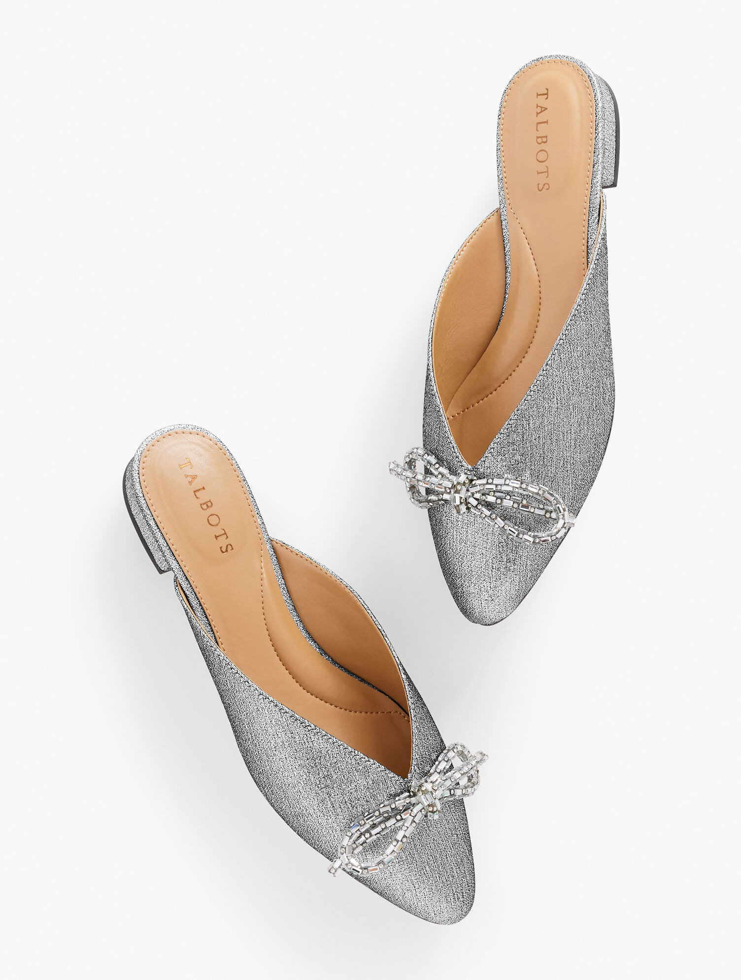 Edison Bow Mules - Textured Lamé | Talbots