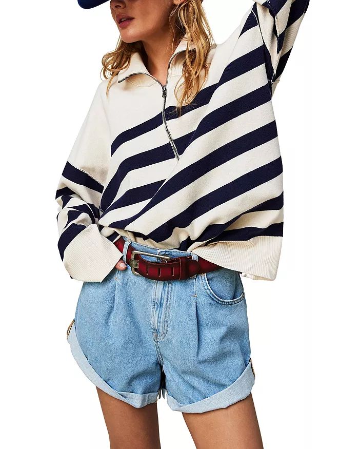 Danni High Rise Pleated Denim Shorts in Open Sky | Bloomingdale's (US)