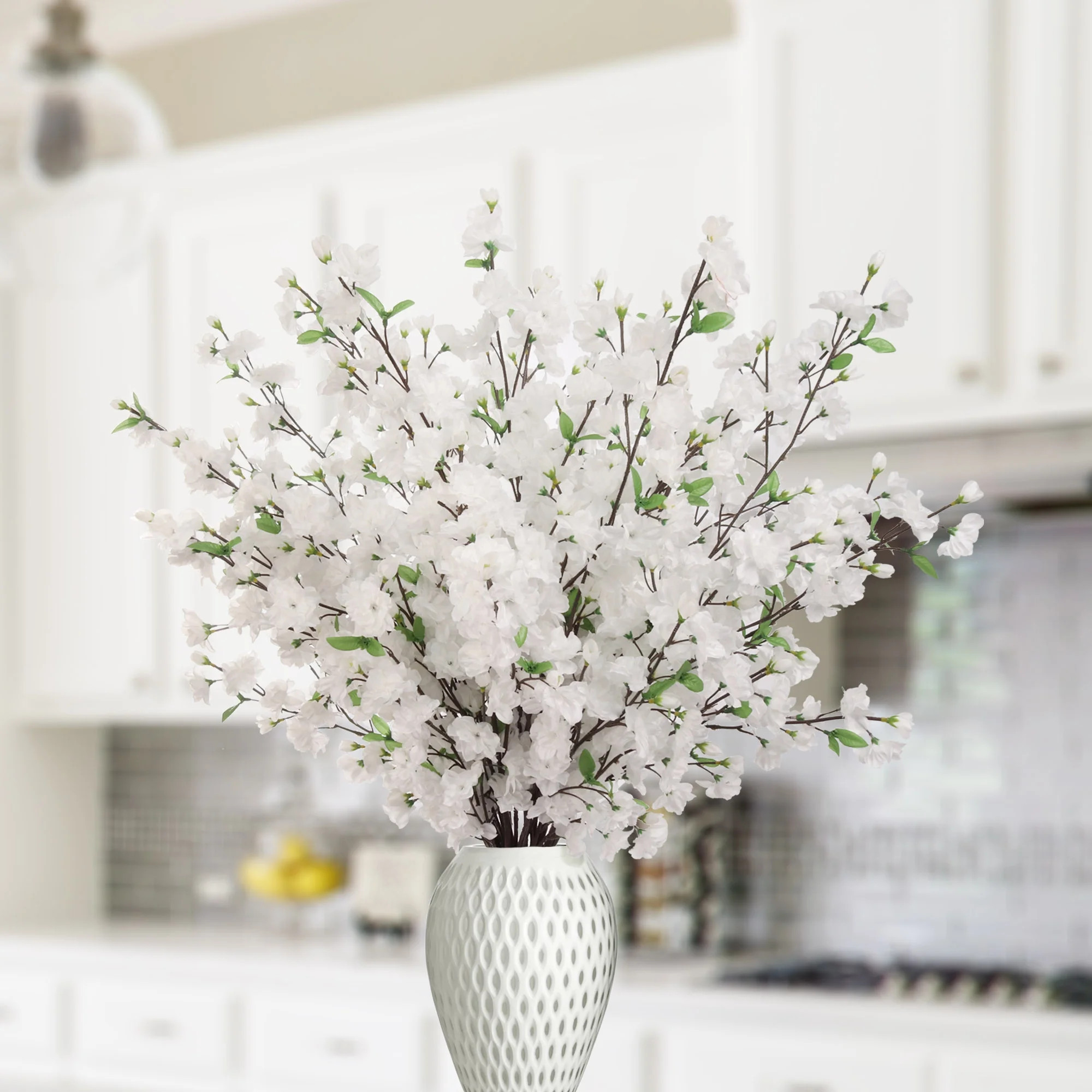 Floral Home 36" White Cherry Blossom Flowers, Japan's National Flower, Pack of 4 | Walmart (US)