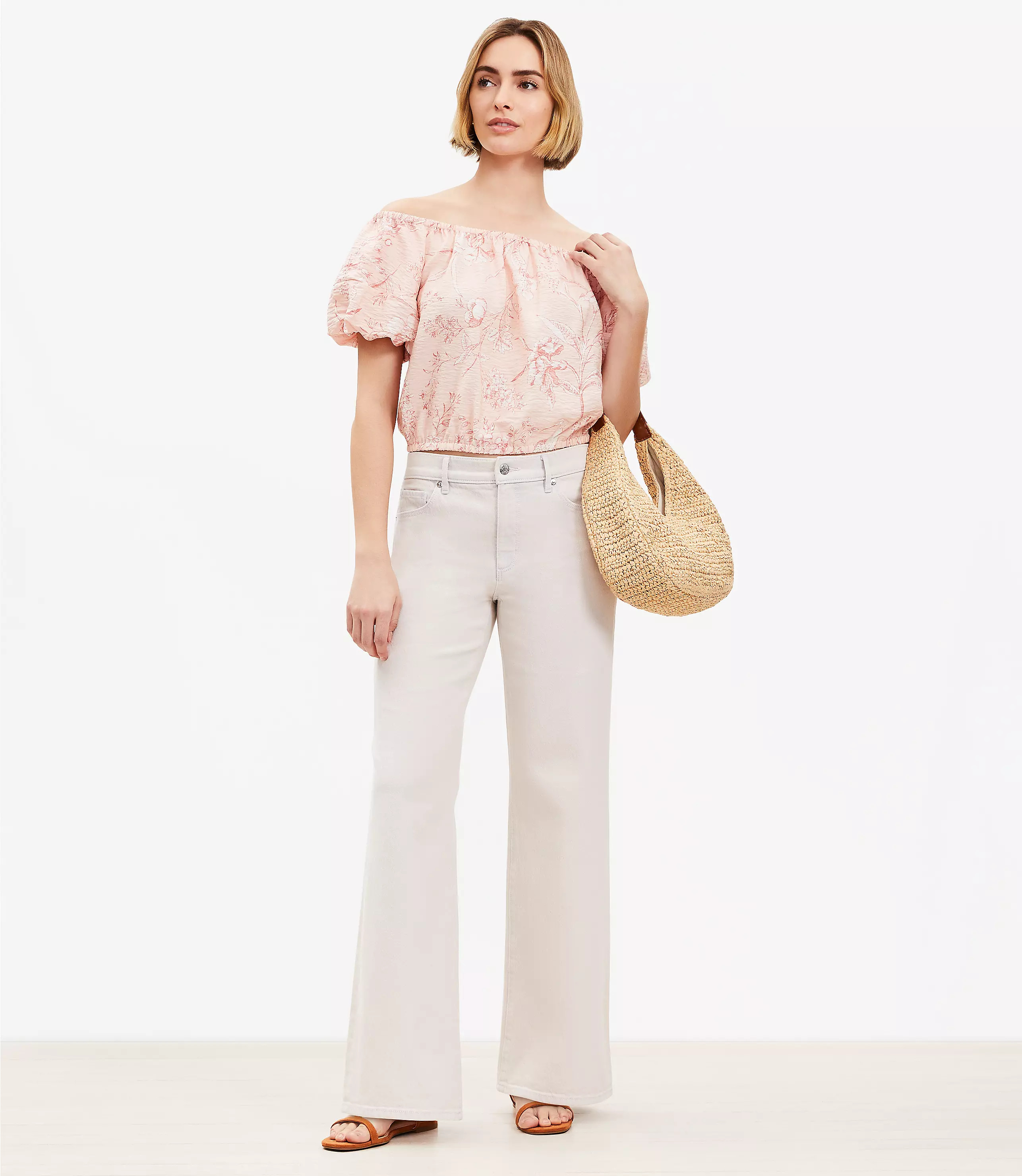 Mid Rise Wide Leg Jeans in Washed Pink | LOFT