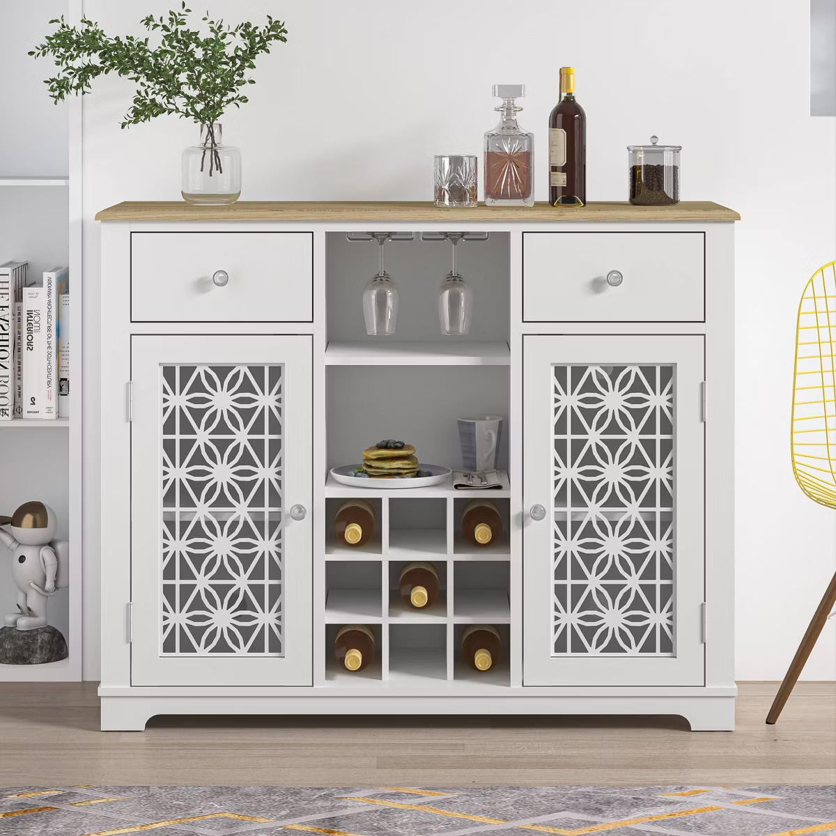 47" Wine Cabinet with Glass Doors Feature and Silk-Screened Pattern Design Cool Gray - Festivo | Target