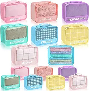 Days of Week Packing Cubes Weekly Organizer Travel Storage Bag School Clothes for Kids Summer Cam... | Amazon (US)