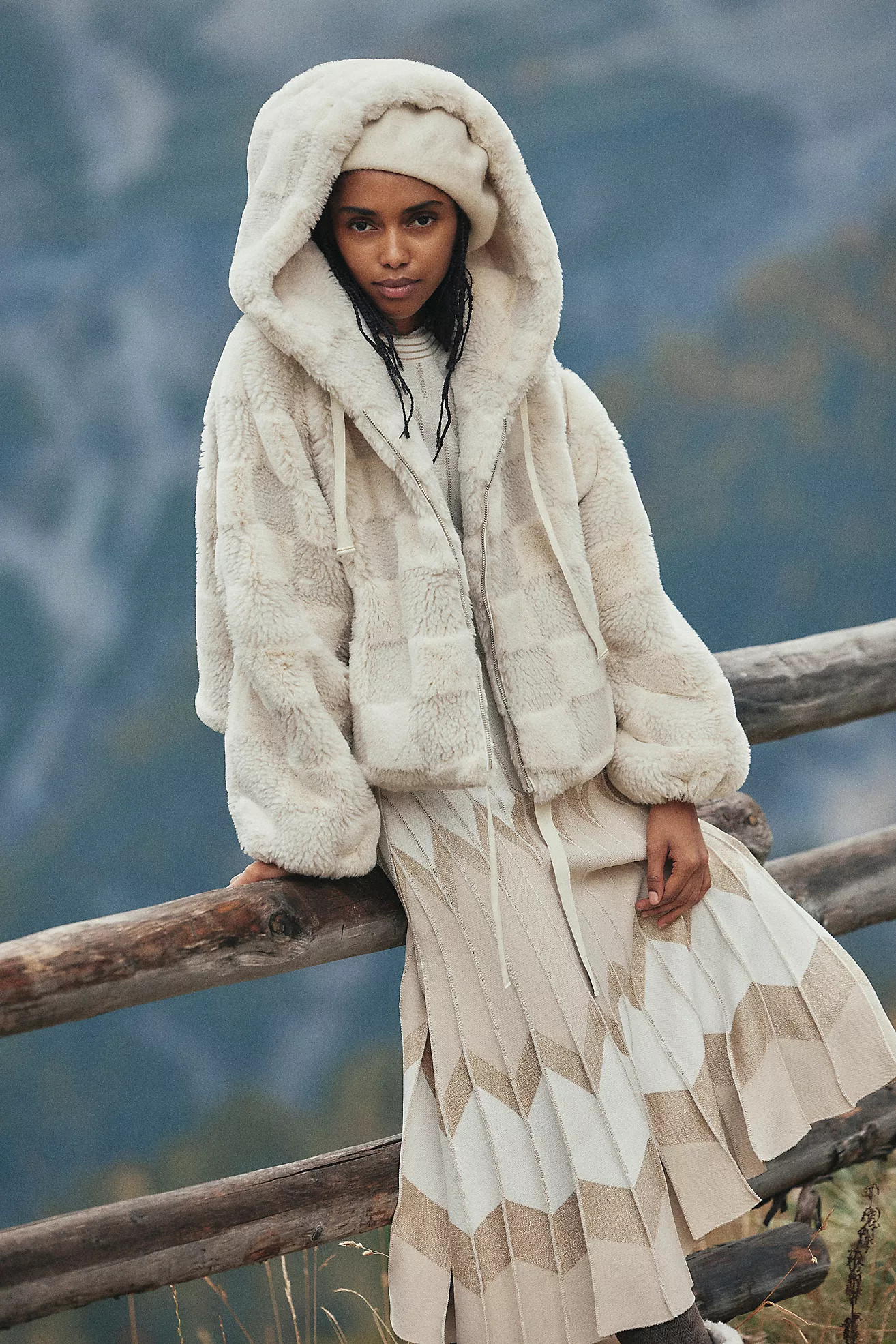 By Anthropologie Cropped Faux Fur Hoodie Jacket | Anthropologie (US)