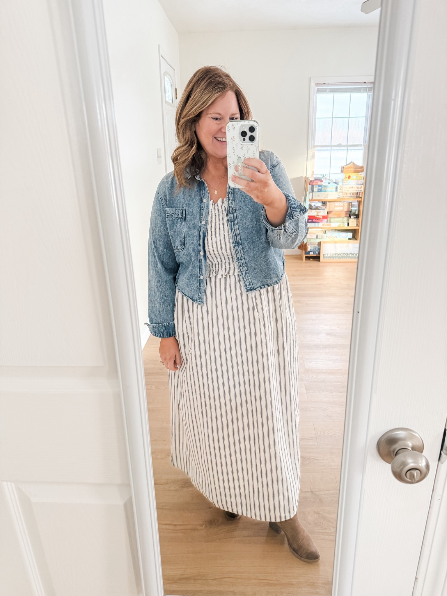 Teacher outfit! I love this striped dress from Target! It’s a summer dress but I added a cropped denim shirt to make it work for cooler weather.  

Dress - XL (could do large but size up for bump)
Cropped denim shirt- old but linked similar 

#LTKWorkwear #LTKMidsize #LTKBump