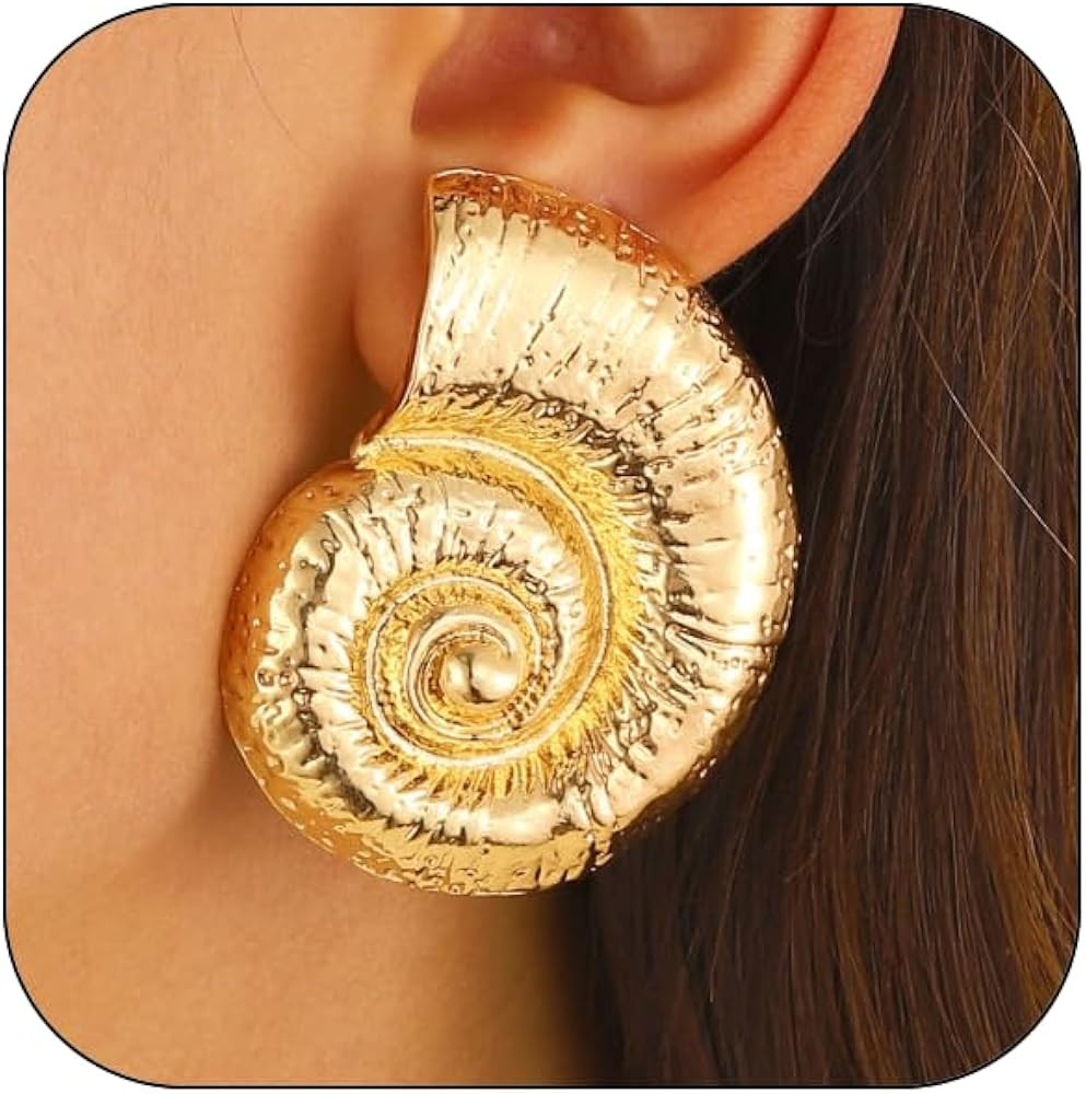 Boho Gold Conch Shell Statement Earrings for Women Trendy, Charm Large Conch Seashell Swirl Drop ... | Amazon (US)