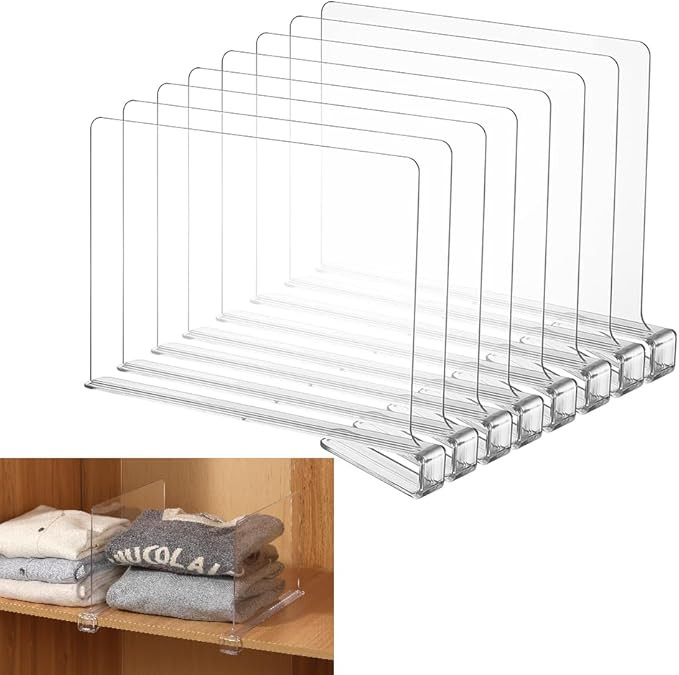 8-Pack Clear Shelf Dividers - Purse Organizer for Closet - Shelf Dividers for Closet Organization... | Amazon (US)