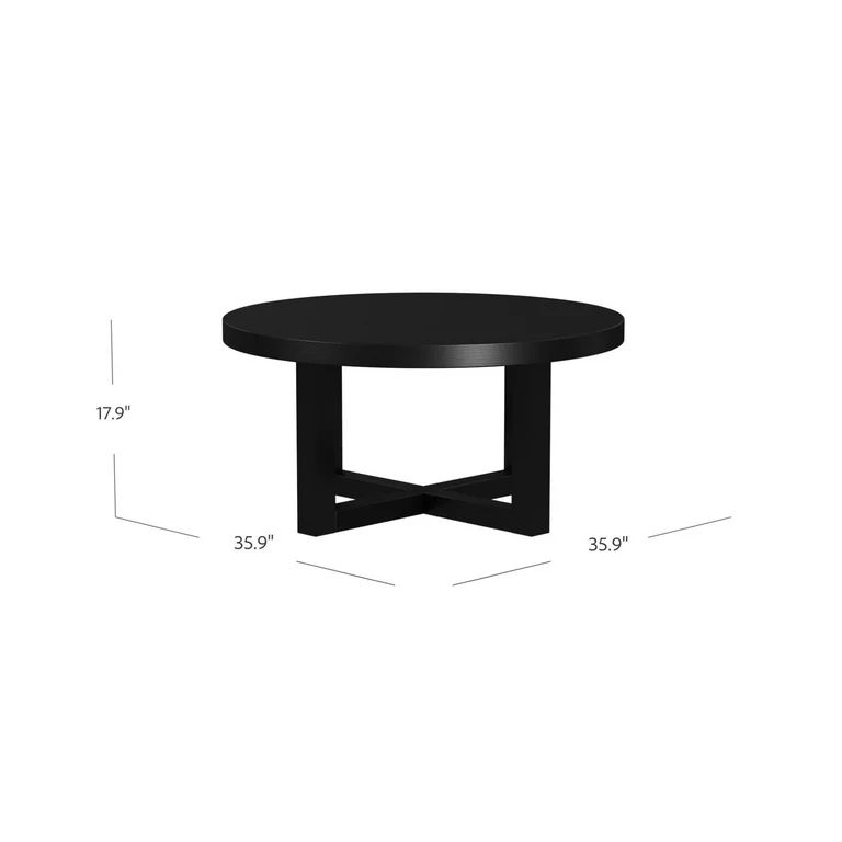 Round X Base Wooden Coffee Table by East at Main, Matte Black Modern Living Room Furniture (36" D... | Walmart (US)