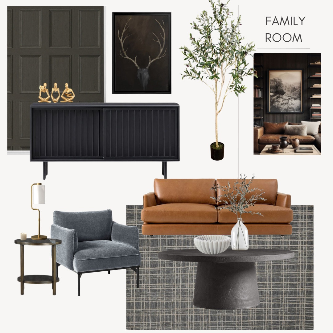 Masculine and Moody family room with a touch of blue. Add wallpaper or board and batten to any space to make it more unique and add personality.

#LTKMens #LTKHome #LTKFindsUnder100