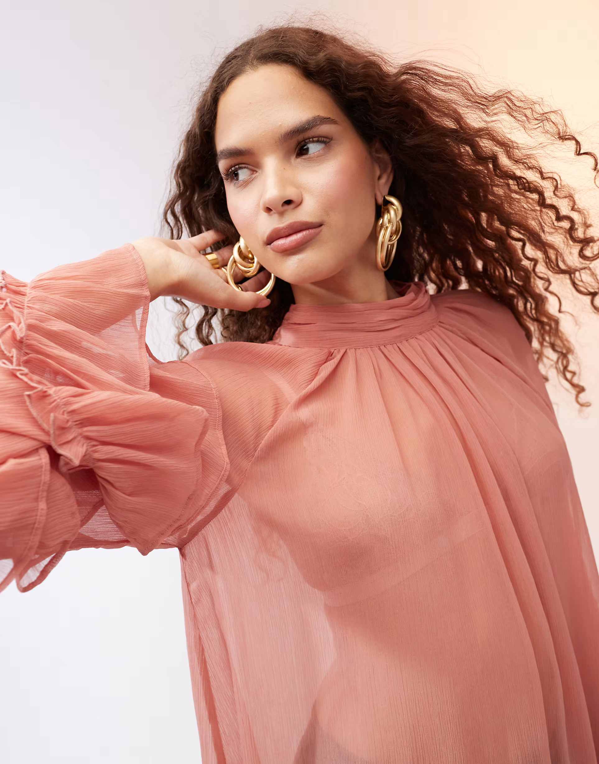 ASOS DESIGN high neck tiered top in rose | ASOS (Global)