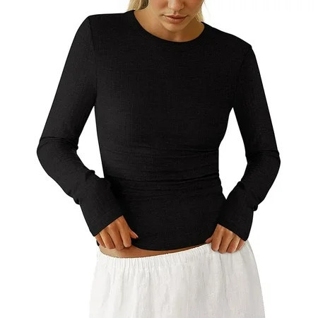 PRETTYGARDEN Womens Long Sleeve Shirts Ribbed Knit Slim Fitted Basic Tee Casual Going Out Tops Underscrubs Fall Clothing | Walmart (US)