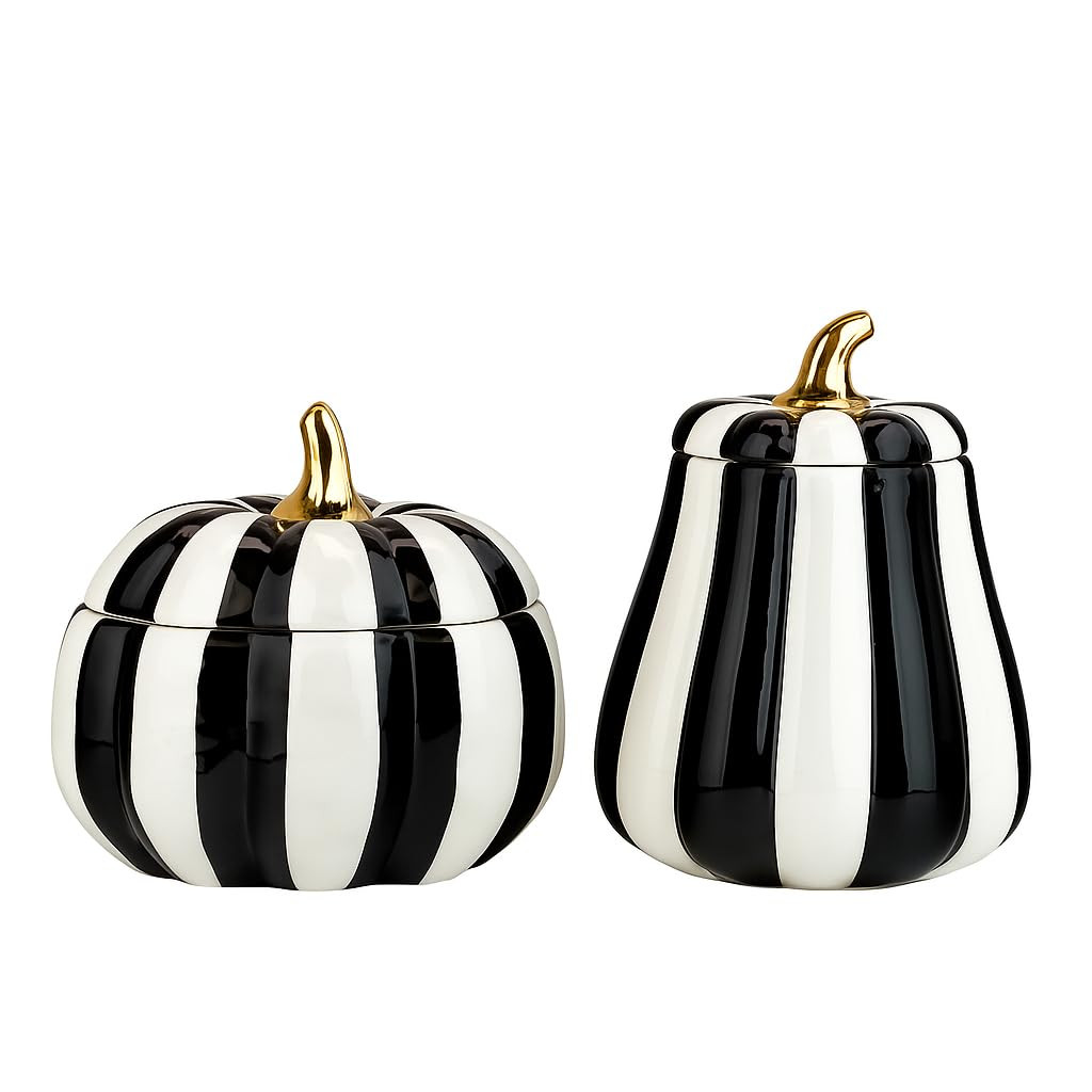 10 Strawberry Street Pumpkin Patch Graduated Gourd Canister Set, Black & White Striped | Amazon (US)