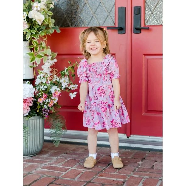 The Pioneer Woman Toddler Girl Smocked Square Neck Dress, Sizes 12 Months-6X | Walmart (US)