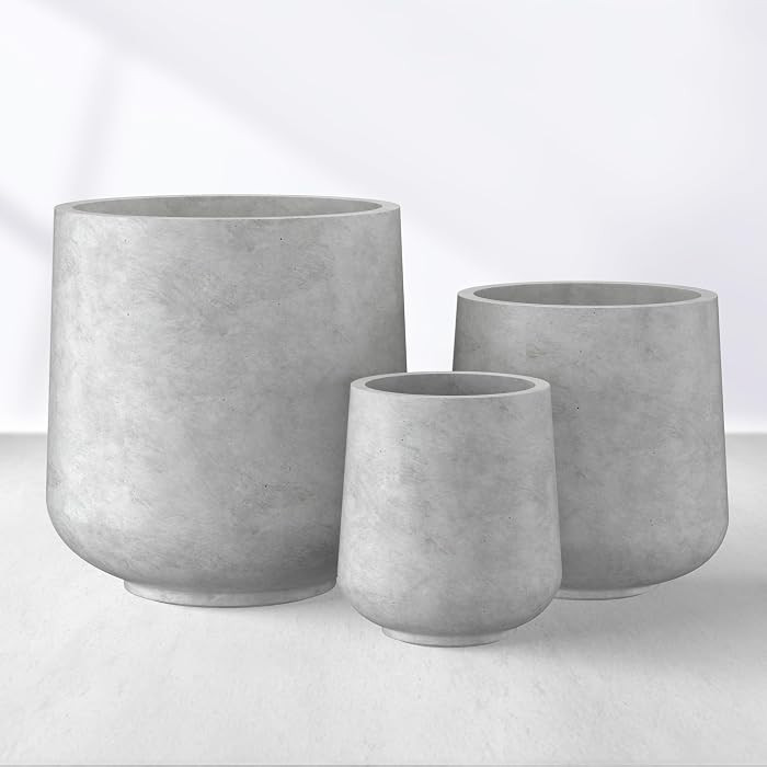 Kante Set of 3 Pale Gray Concrete Curved Round Planters for Modern Home | Amazon (US)