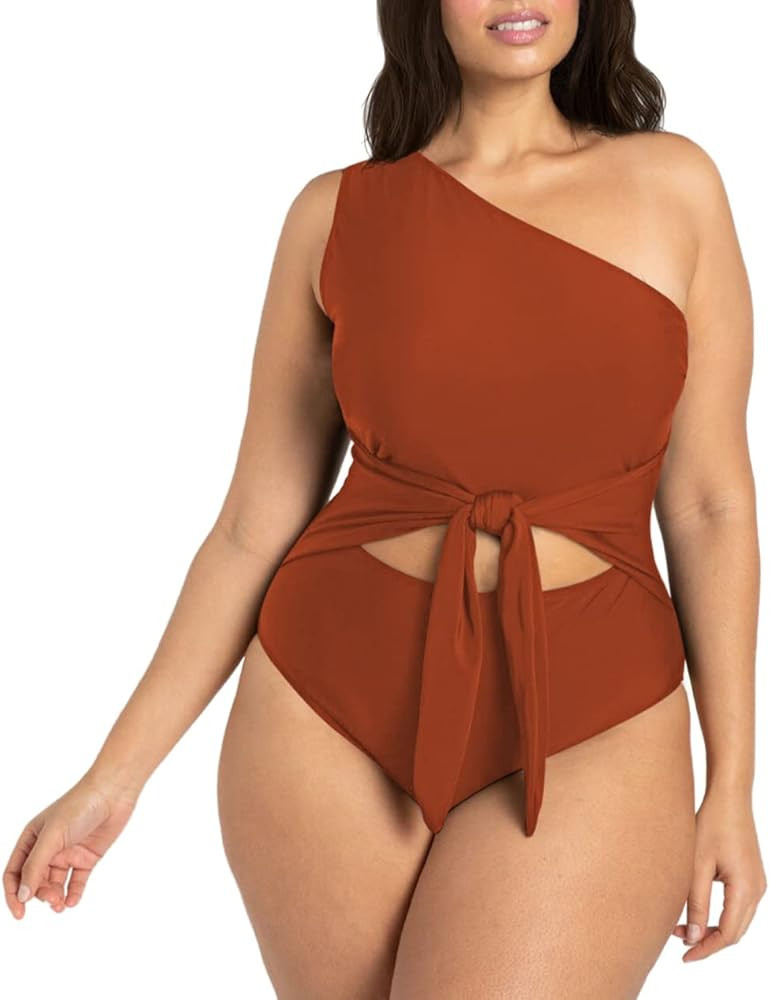 Sovoyontee Women Plus Size One Piece Swimsuit One Shoulder Bathing Suits Cutout Tummy Control Swi... | Amazon (US)